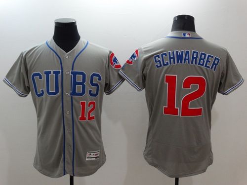 Cubs #12 Kyle Schwarber Grey Flexbase Authentic Collection Alternate Road Stitched MLB Jersey - Click Image to Close